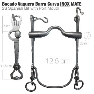 Bocado vaquero em aço inox mate com boca curva e port mouth