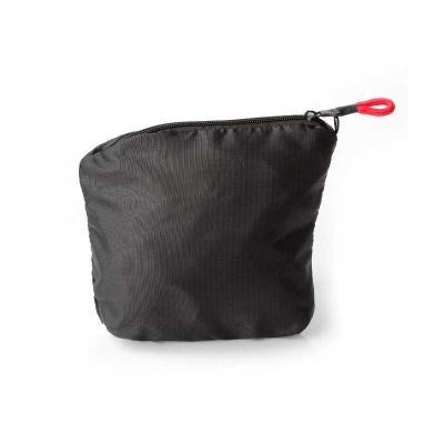 Bolsa pequena preta com fecho e puxador vermelho