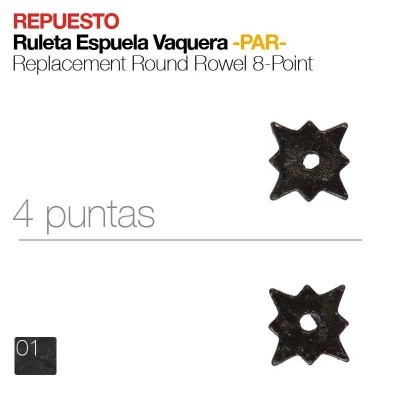 Peças metálicas em formato estrela com oito pontas, texto em espanhol e inglês