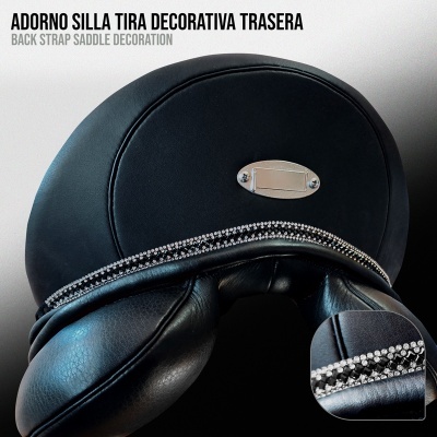 Adorno decorativo para sela em couro preto com detalhes em strass