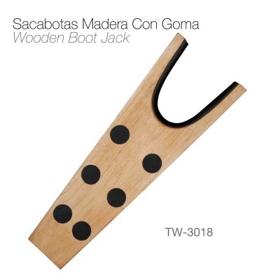 Sacabotas de madeira clara com borracha preta e abertura em U