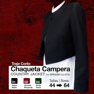 Chaqueta Campera preta com fundo vermelho e texto de descrição