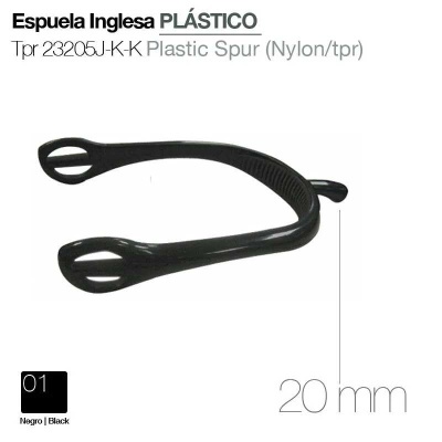 Espuela inglesa de plástico negro com 20 mm