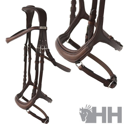 Cabeçada de couro castanho para cavalo com logo HH