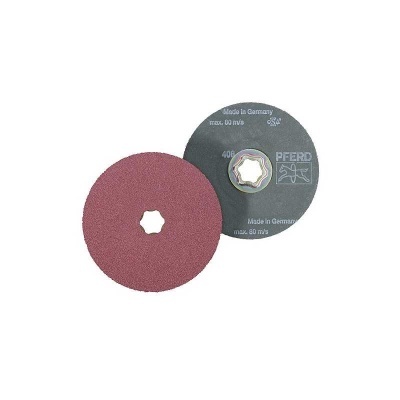 Dois discos abrasivos redondos com texto Made in Germany e marca PFERD