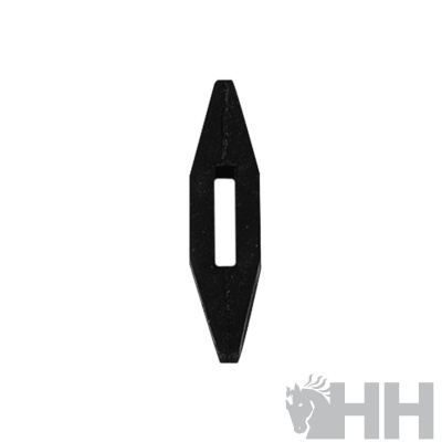 Peça metálica preta alongada com entalhe retangular central