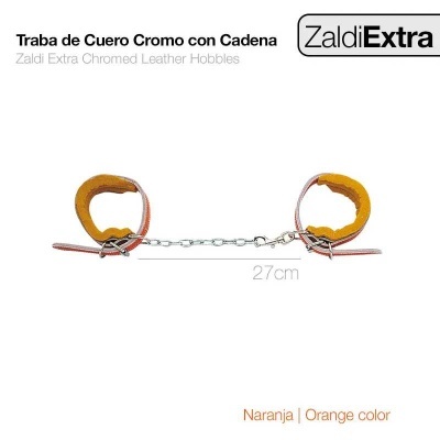 Traba de couro cor laranja com corrente cromada Zaldi Extra