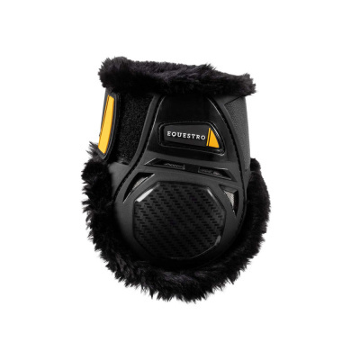 Protector para equitação preto com pelo e detalhes amarelos