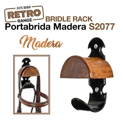 Portabrida retro de madeira e metal preto para cabedal