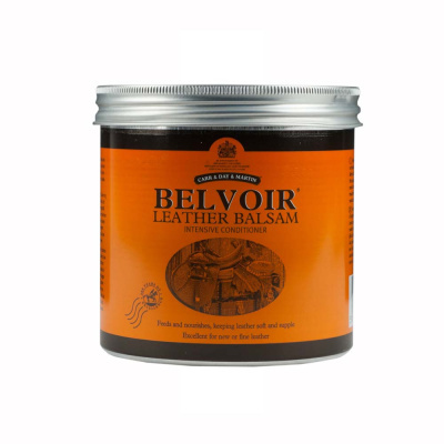 Frasco de bálsamo para couro Belvoir com rótulo laranja e preto