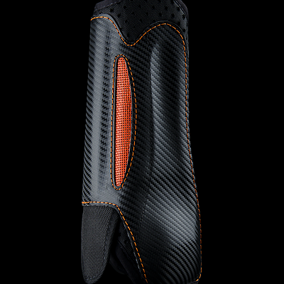 Protector preto com textura carbono e detalhes em laranja