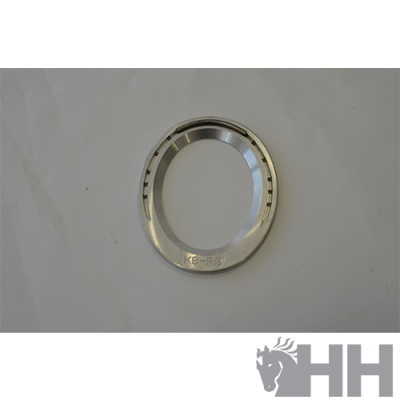 Anel metálico prateado com gravação sobre fundo branco