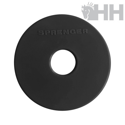 Disco de exercício preto com letra SPRINGER em relevo
