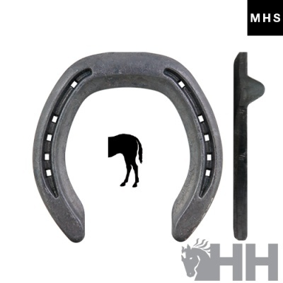 Ferradura metálica cinzenta com logo HH e ícone de cavalo