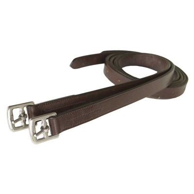 Par de rédeas de couro castanho com fivelas metálicas