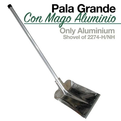 Pá grande de alumínio com cabo longo e punho preto