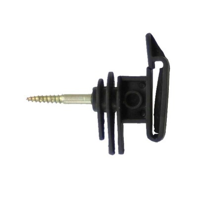 Parafuso metálico com componente plástico preto isolante em fundo branco