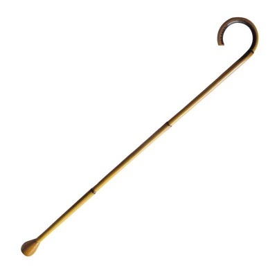 Bengala de madeira clara com cabo curvado, lisa