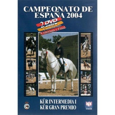 Capa de DVD azul do Campeonato de España 2004 com cavaleiro e cavalo branco
