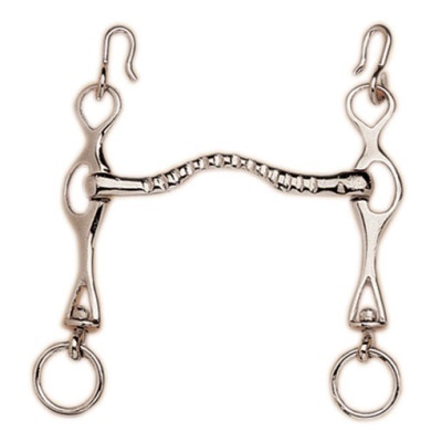 Freno de cavalo metalizado prateado com barra dentada e ganchos