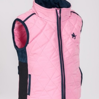 Colete acolchoado criança cor de rosa e azul escuro com padrão matelassé