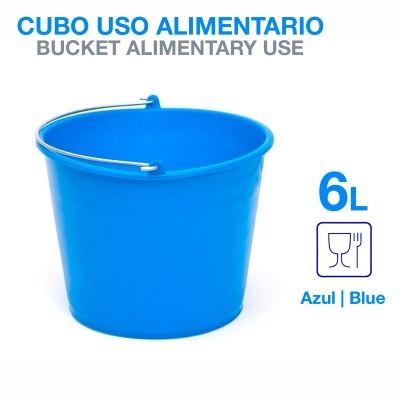 Balde azul de plástico para uso alimentar com capacidade de 6 litros