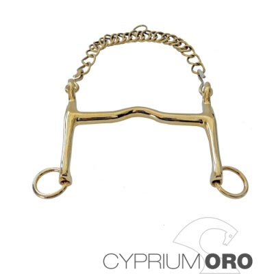 freio metálico dourado com corrente em fundo branco