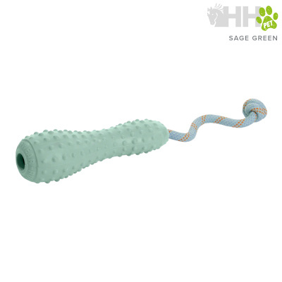 Brinquedo para cães com pega de borracha verde salvia e corda azul com nó