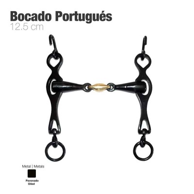Bocado português metálico preto e dourado de 12,5 cm