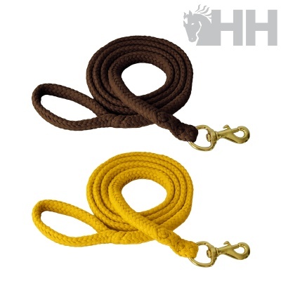 Duas trelas trançadas castanha e amarela com ganchos metálicos dourados