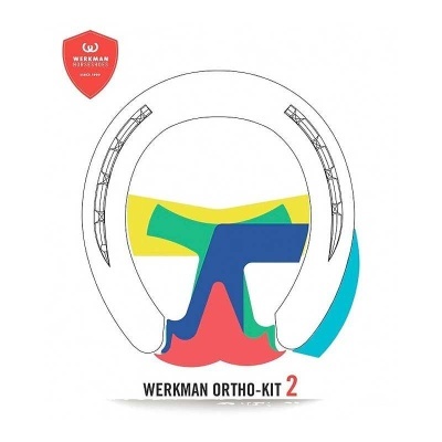 Produto ortopédico ferradura branca com elementos coloridos e texto WERKMAN ORTHO-KIT 2