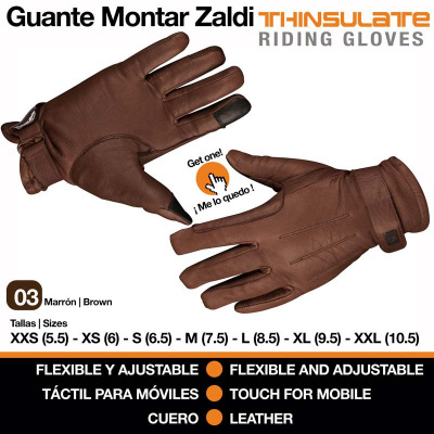 Luvas de montar Zaldi THINSULATE marrons em couro
