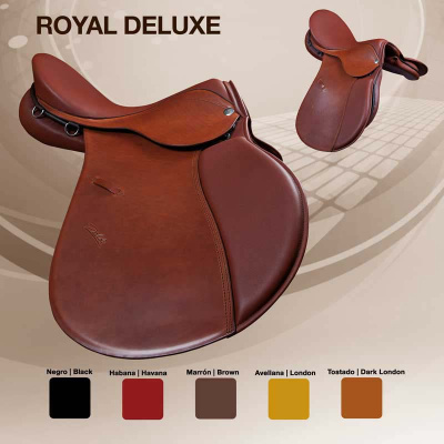 Sela de equitação Royal Deluxe em couro Havana com opções de cores