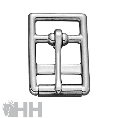 Fivela metálica prateada quadrada com pino central