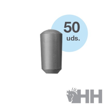 Peça cilíndrica cinzenta com etiqueta 50 uds e logótipo HH