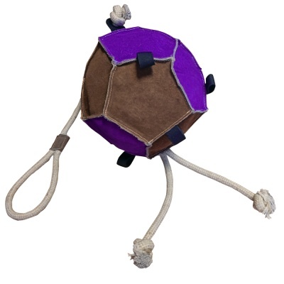 Brinquedo para cão em tecido patchwork castanho e roxo com cordas