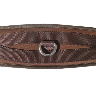 Correia castanha com anel metálico em D e suporte acolchoado
