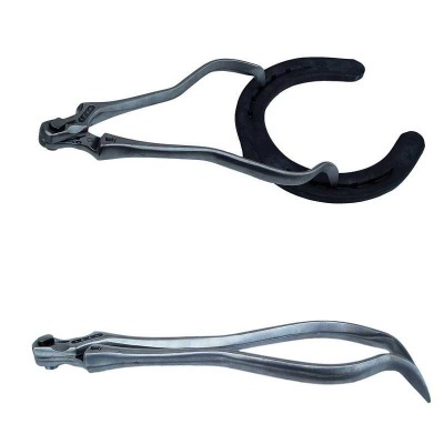 Pinça de aço inoxidável com cabo curvado e texto Italy e INOX.