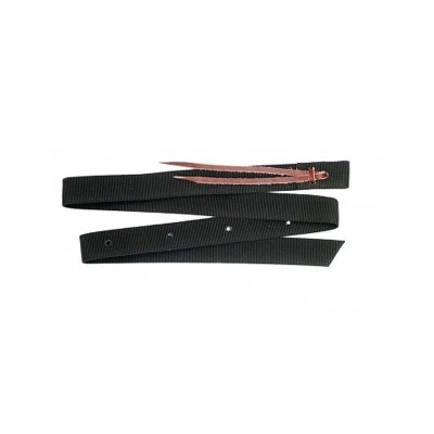 Cinto preto com fivela metálica dourada rosada em fundo branco