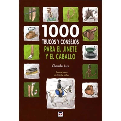 Capa de livro com título sobre cavalos e cavaleiros com várias ilustrações