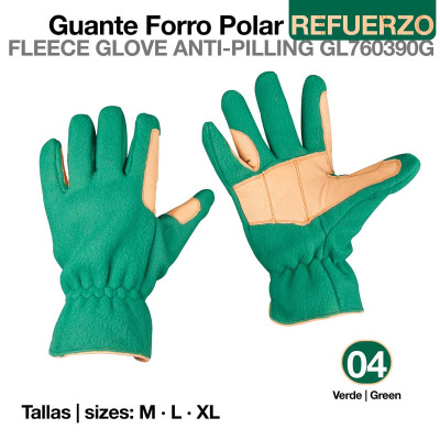 Luvas forradas em polar verde com reforço em couro bege