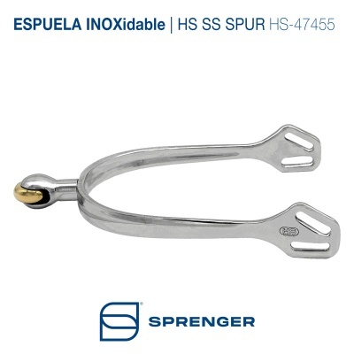 Espora inoxidável metálica com esfera dourada e logo SPRINGER