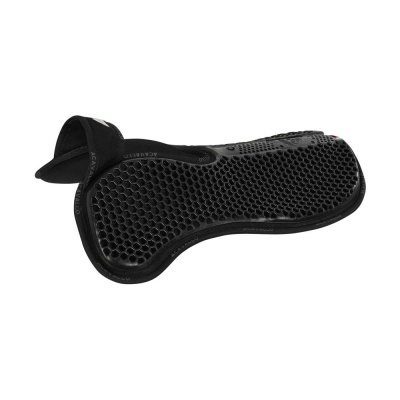 Tapete de montar cavalo preto com padrão hexagonal e texto ACAVALLO