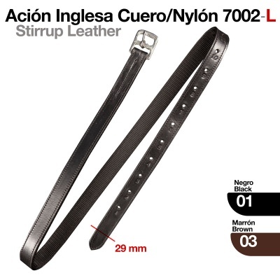 Correia preta para stirrup em couro e nylon com fivela metálica