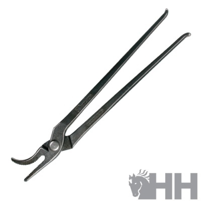 Alicate metal preto com dentes serrilhados e cabo comprido