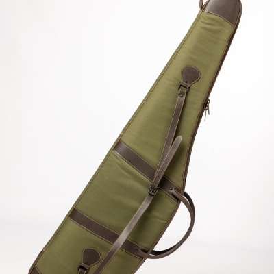 Estojo verde-oliva para instrumento com detalhes em couro castanho