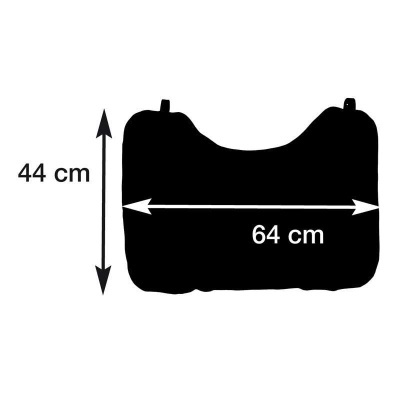 Silhueta preta de almofada com setas a indicar dimensões