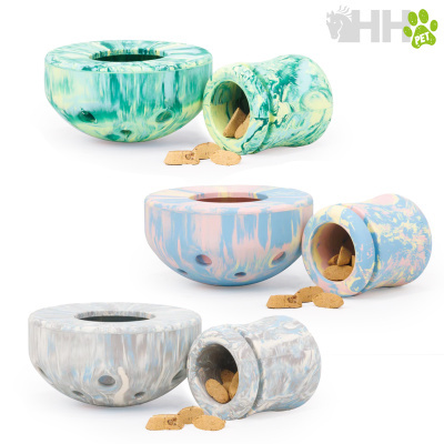 Conjuntos de dispensadores de snacks para animais em design marmorizado de várias cores com snacks visíveis