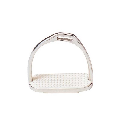 Estribo metálico prateado com base branca antiderrapante