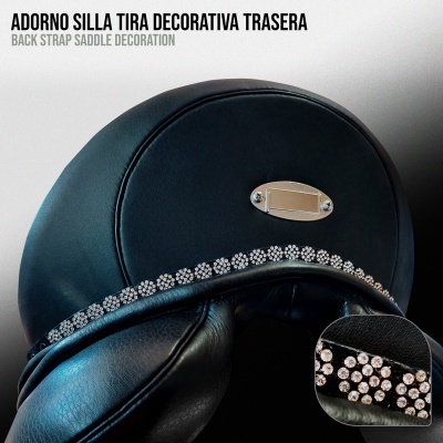 Adorno tira decorativa atrás de sela preta com cristais